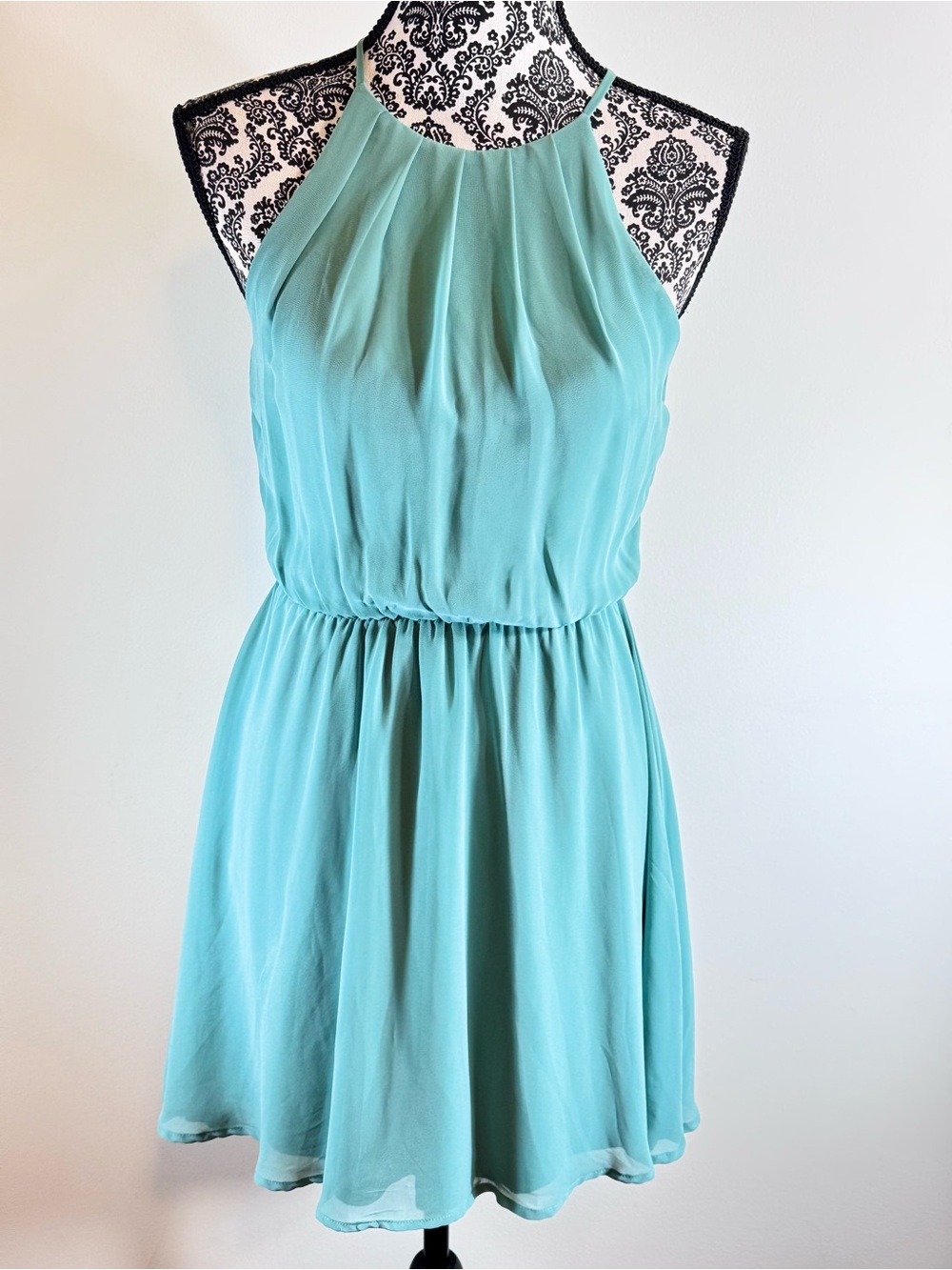 Lush Aqua Green Halter Light Flowy Mini Skater Dress size XS